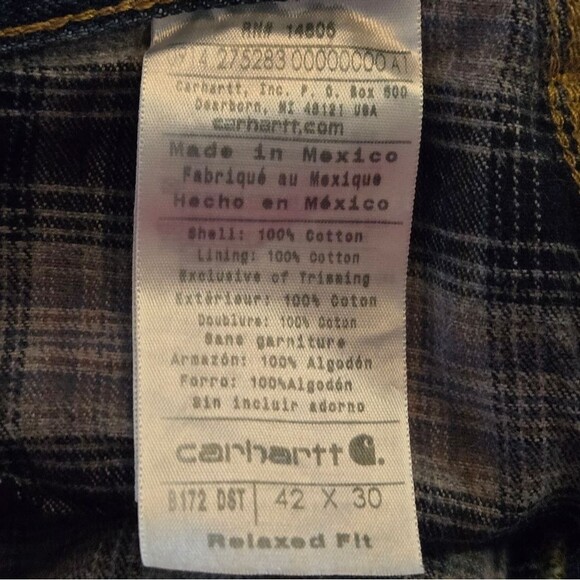 Carhartt B172 Medium Wash Relaxed-Fit Straight-Leg Flannel Lined Jean Sz 42X28.5 - Picture 9 of 11